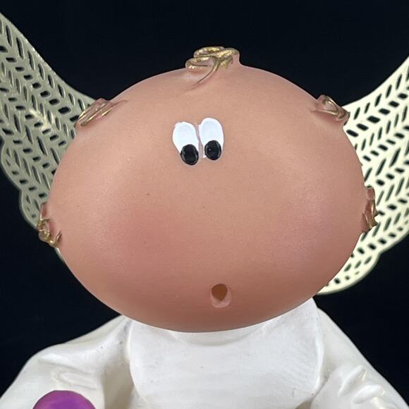 2001 Resin Angel Cheeks Holding Purple Flower Ladybug Spring By Kirk w/ Tag - Picture 3 of 12